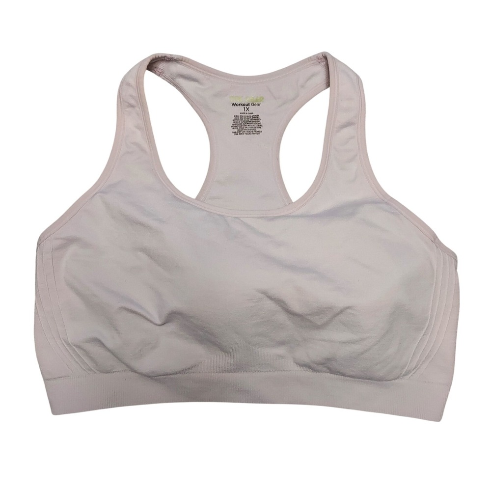 Tek Gear Plus Size 1X Seamless Low-Impact Racerback Sports Bra Light Grey